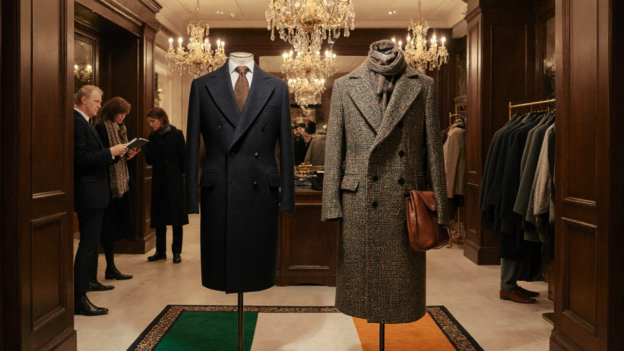 Boutique interior at Arnotts displaying fitted and loose coats with shoppers.