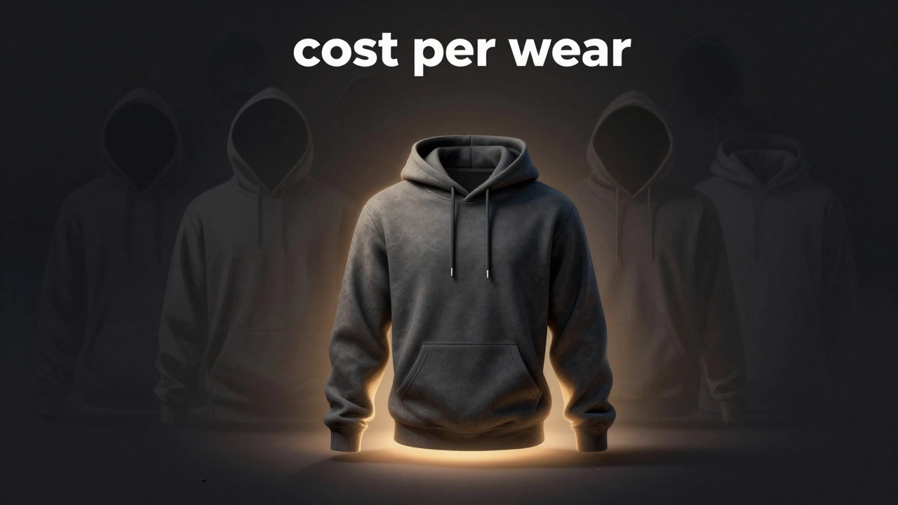 Conceptual art showing one durable hoodie versus fading cheap ones