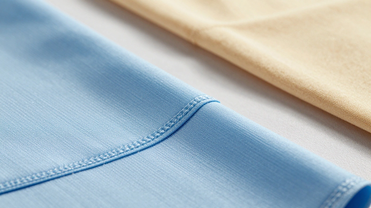 Macro close-up contrasting technical synthetic fabric with soft cotton blend