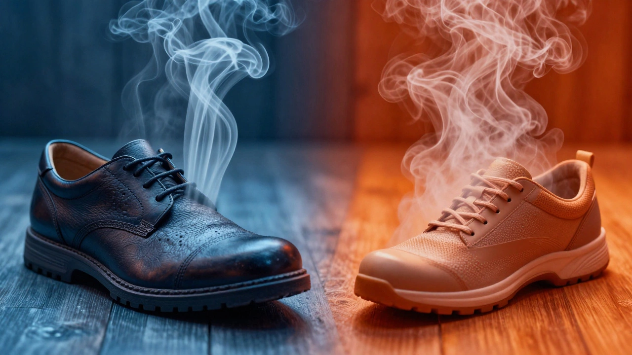Visual comparison of breathable leather vs non-breathable synthetic shoe interiors
