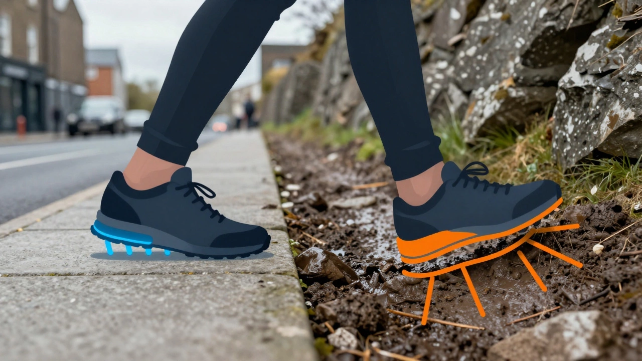Biomechanics of cushioning vs stability on trails