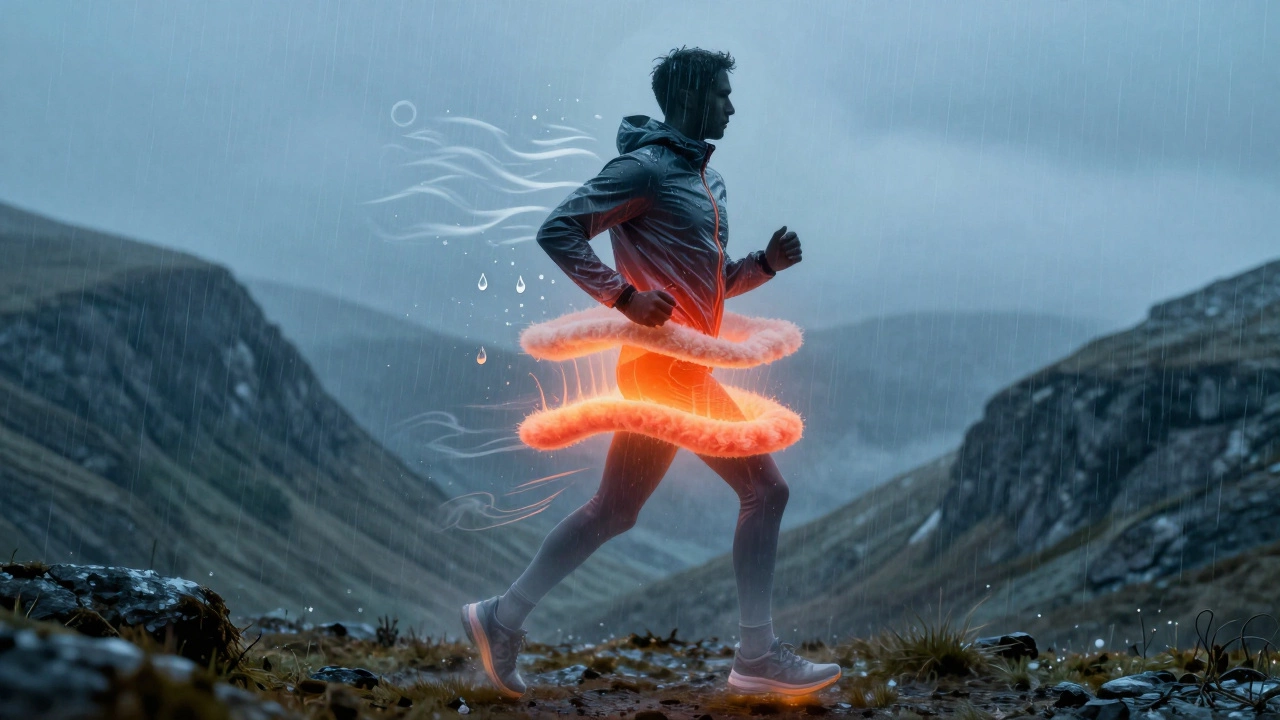 Diagram of three-layer sportswear system for weather