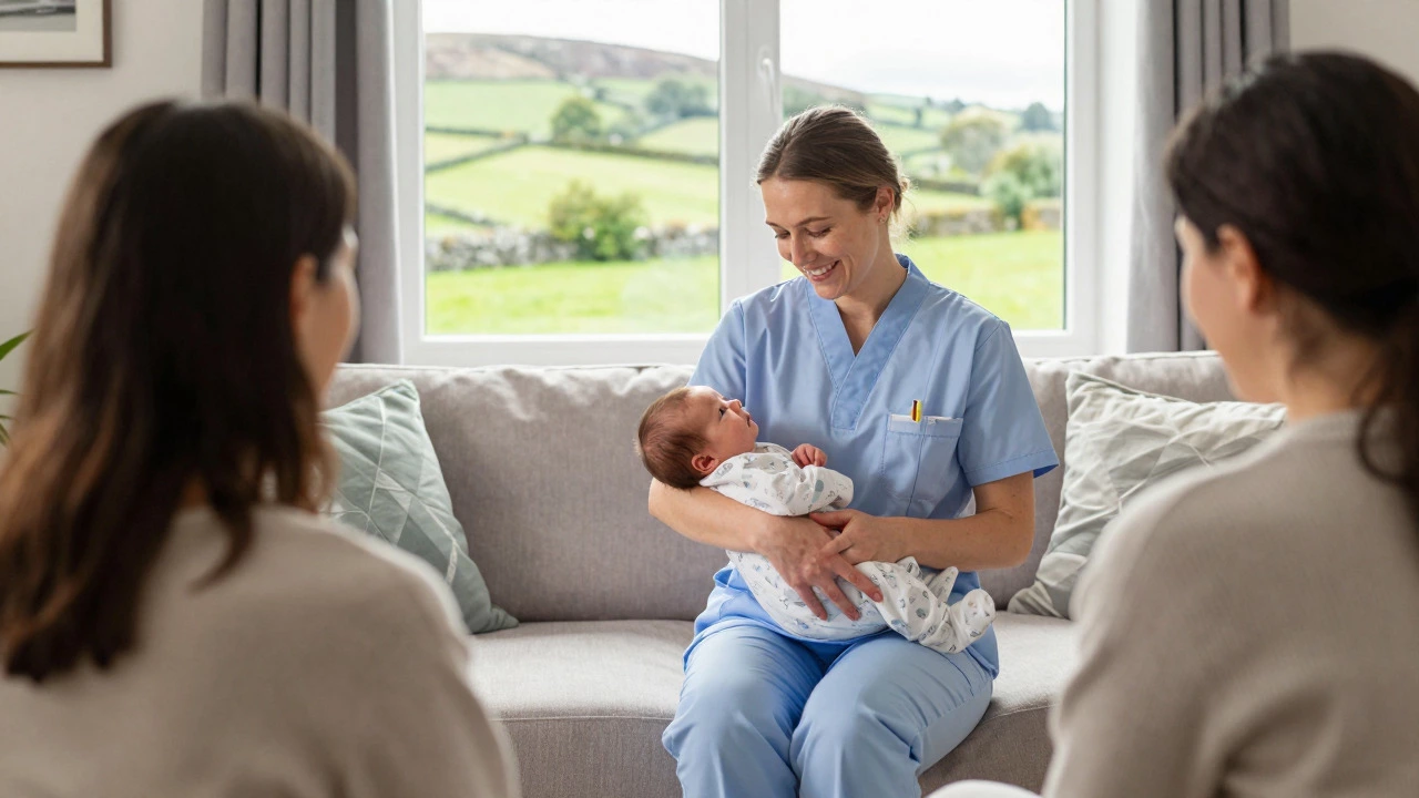 Midwife checking a newborn during a home visit