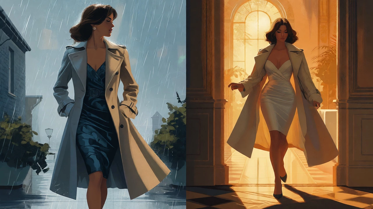 Woman transitioning from rainy outdoors to warm indoor event in Ireland