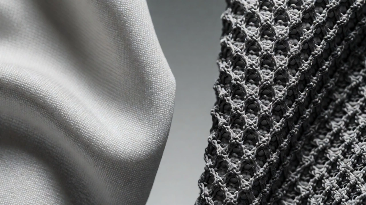 Macro comparison of soft premium athletic fabric versus durable technical performance mesh